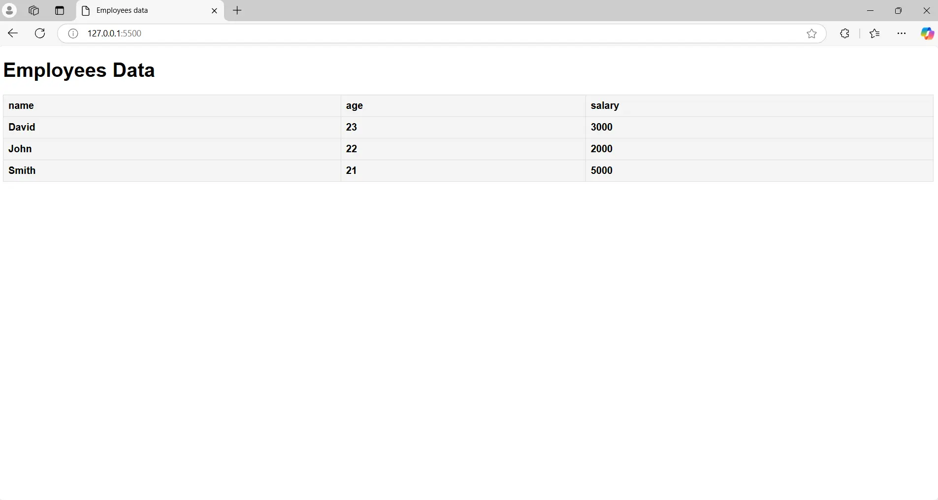 frontend application running