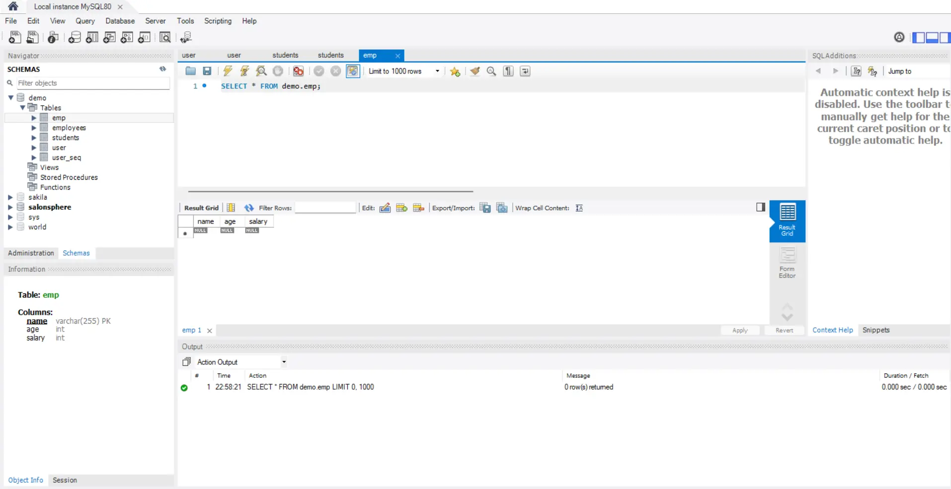 emp table in database