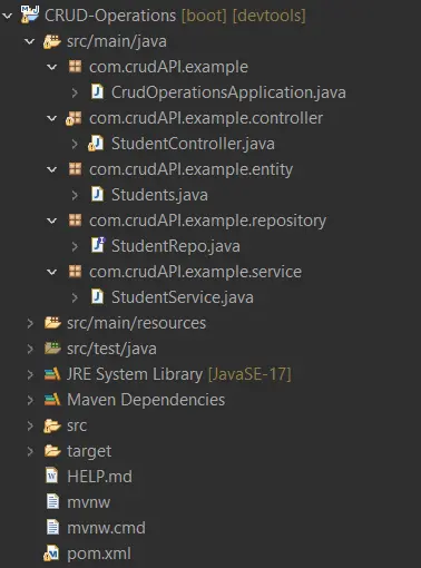 spring boot project structure for CRUD APIs