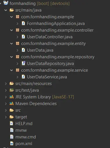 project structure form handling in spring boot