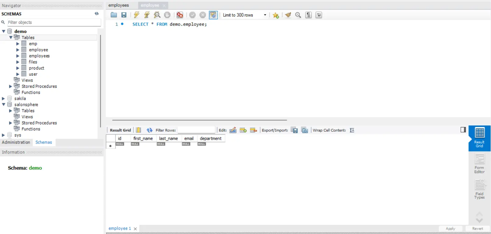 Created Employee Table