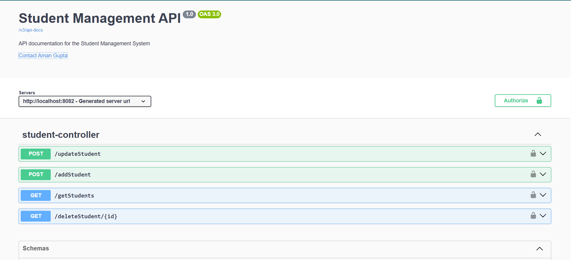 Swagger documentation UI Example